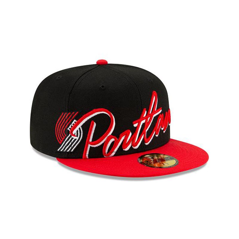 NBA Portland Trail Blazers Cursive 59Fifty Fitted (FEV6377) - Black New Era Caps